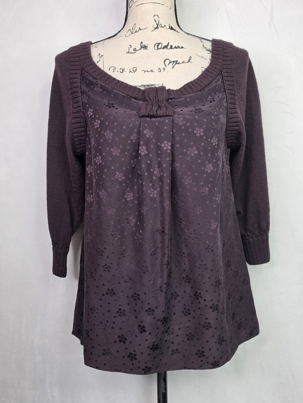 ​Marc by Marc Jacobs Plum Silk & Wool Hybrid Top Dark Romantic Floral Tunic Xs
